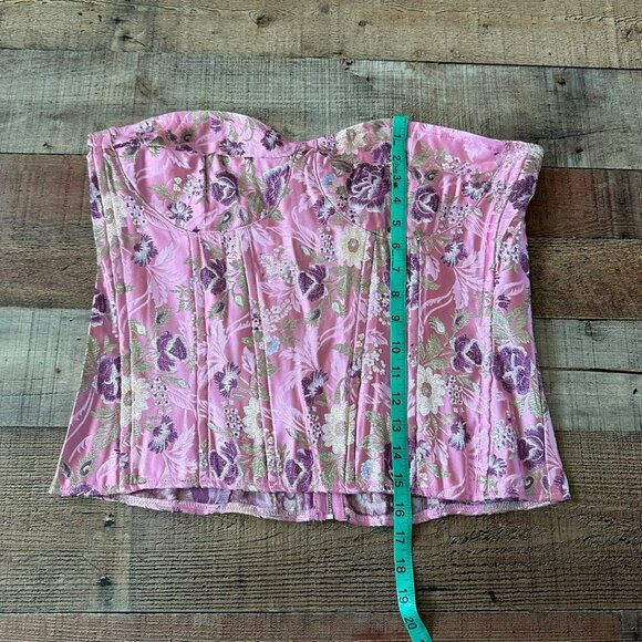 PrettyLittleThing Pink Floral Jacquard Satin Corset Top UK 16 USA 12 - Picture 3 of 6